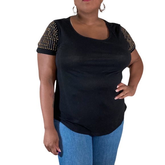 Black Top with Gold Studded Shoulders - Picture 2 of 4